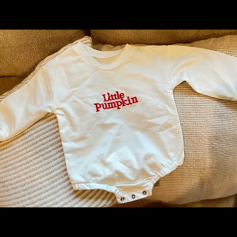 Embroidered little pumpkin sweater onesie
